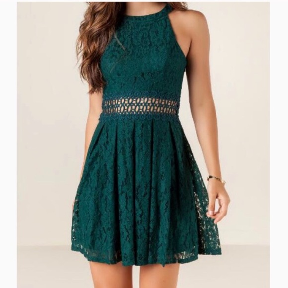 Francesca's Collections Dresses & Skirts - Francesca’s Evergreen Lace Skater Dress